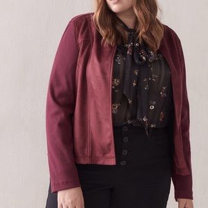 Addition Elle faux suede jacket | open front | maroon/burgundy color
